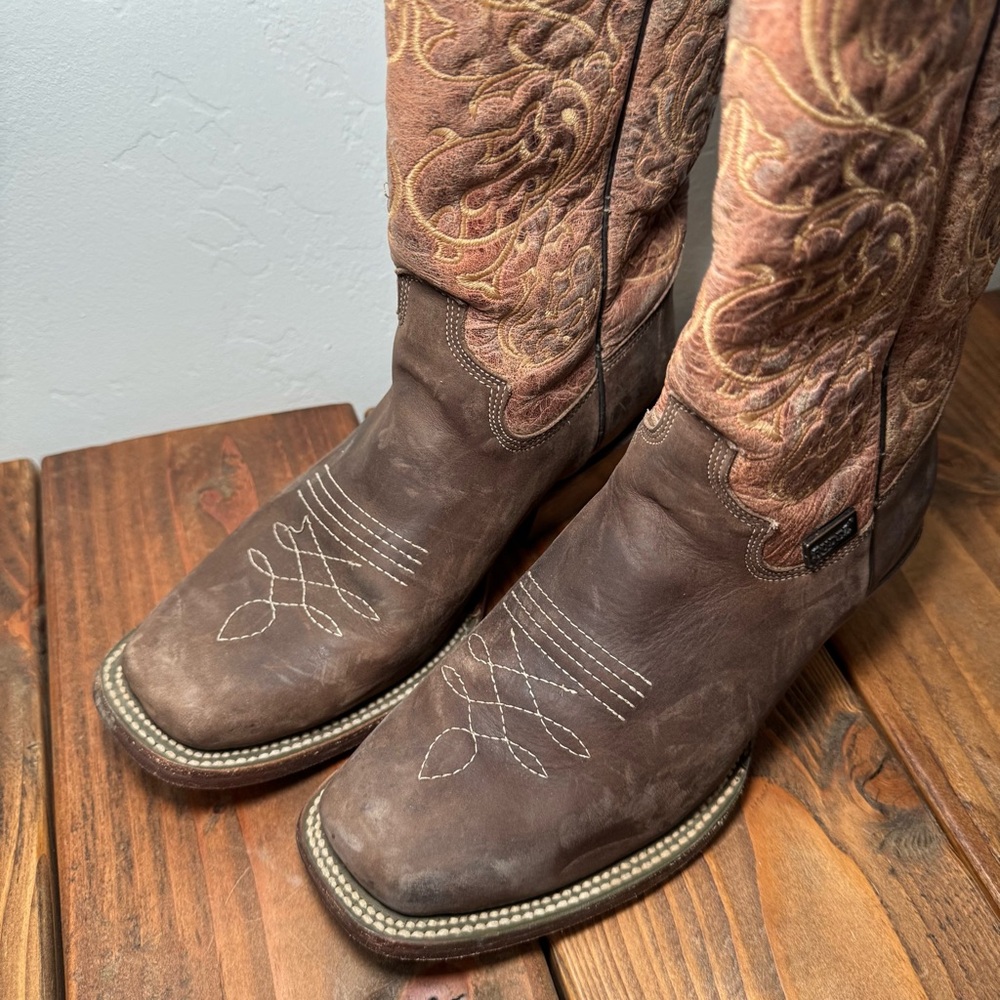 Vintage RUDEL Brown and Tan Heeled Boots - Picture 3 of 6